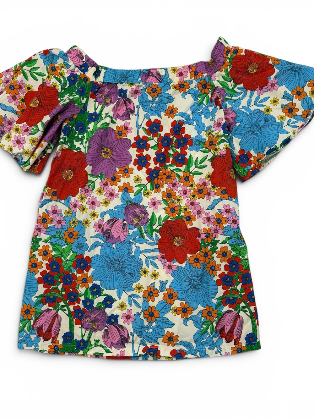 H&M Floral Off Shoulder Mini Dress Bell Sleeve Boho Retro Hippie MCM 8